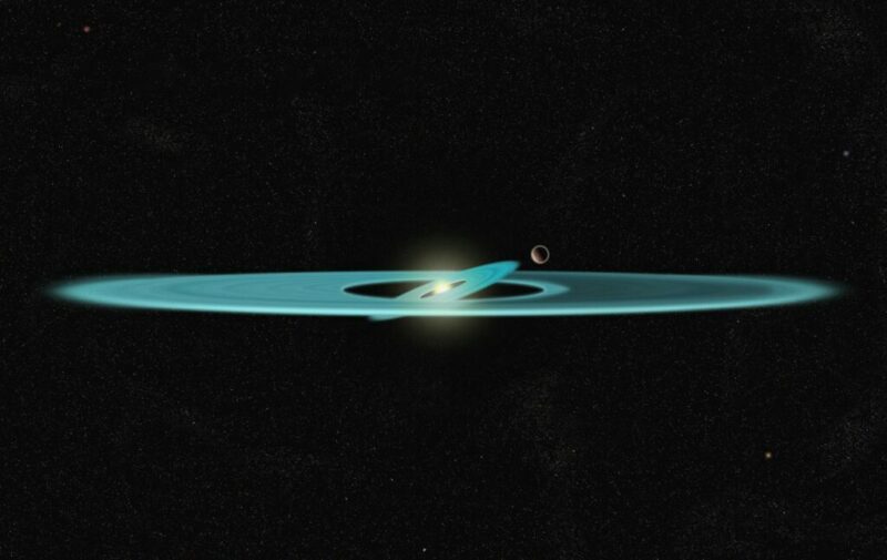 a black hole with a blue ring around it
