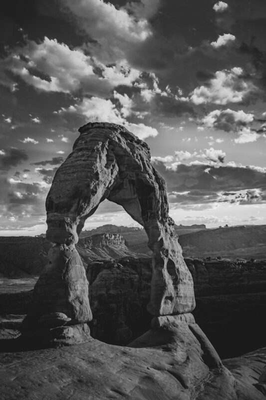 grayscale photo of rock formation