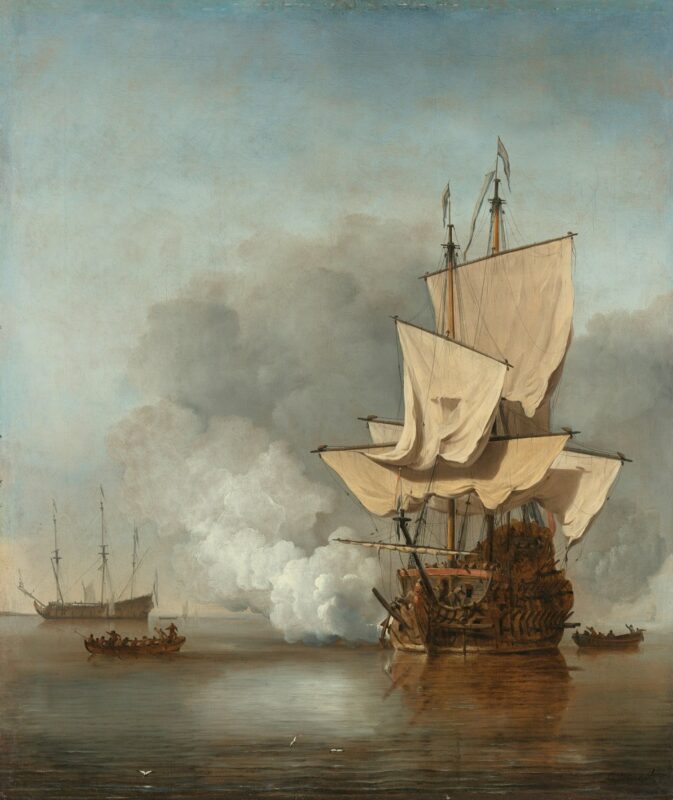 brown and white sail ship on sea painting